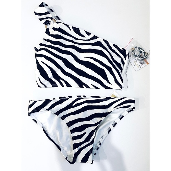 MICHAEL Michael Kors zebra print 2 piece logo ring swimsuit - Picture 7 of 8